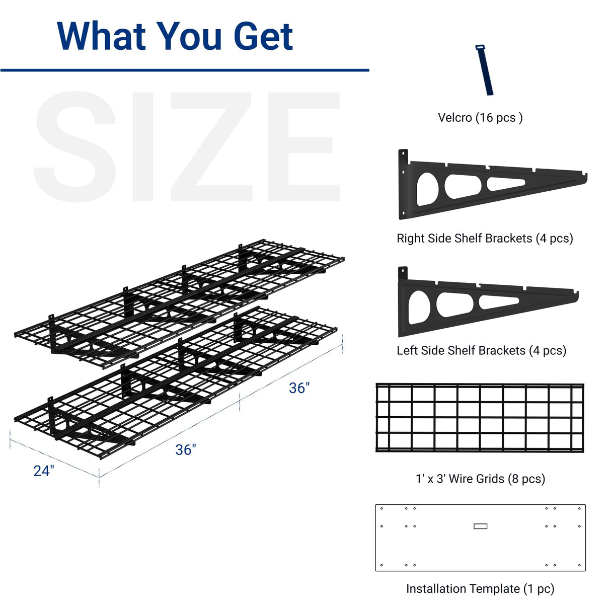 FLEXIMOUNTS 2-Pack 2x6ft Garage Shelving with Hooks 24-inch-by-72-inch Wall Shelf Garage Storage Racks Floating Shelves, Black FLEXIMOUNTS