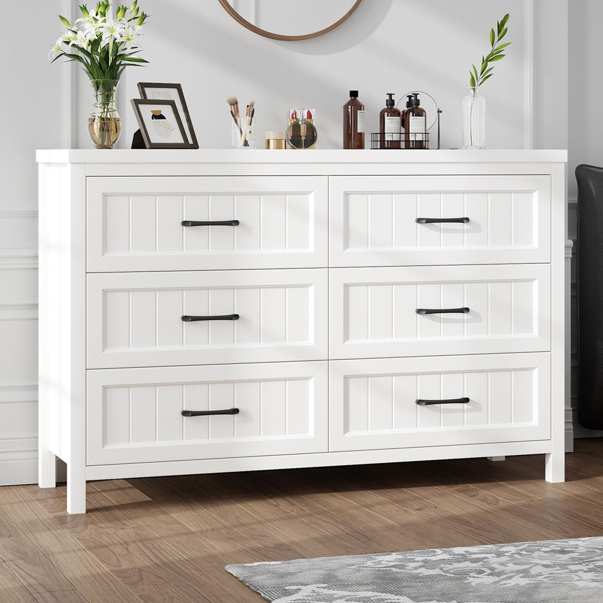Jocoevol 6 Drawer Dresser for Bedroom, Farmhouse Dresser with Deep Drawers, Large White Dresser Wooden Double Dresser Chest of Drawers for Living Room, Hallway, Entryway (White, 6 Drawer) Jocoevol