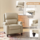 HULALA HOME Genuine Leather Recliner Chair, Classic and Traditional Push Back Recliner Chair for Living Room, Adjustable Leather Cigar Reclining Vintage with Nail Head Trim,Beige-S2 HULALA HOME