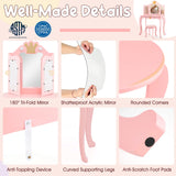 Costzon Kids Vanity with Lights, Girls Vanity Set with Mirror and Stool, Drawer, 2 in 1 Princess Makeup Desk Dressing Table, Toddler Vanity, Pretend Play Kids Vanity Table and Chair Set (Pink) Costzon