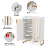 Tribesigns White, 25 Pair Shoe Cabinets with Doors, 5-Tier Modern Shoe Rack Organizer Cabinet, Freestanding Wood Storage Cabinet with Gold Metal Frame for Bedroom Hallway Living Room Tribesigns