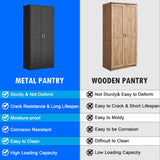 Polup 60 Inch Tall Pantry Cabinet, Metal Kitchen Storage Cabinet with Doors and Shelves, Black Cupboard for Food Storage, Freestanding Cabinet for Living Room, Dining Room - Assembly Required Polup