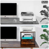 jarrvz Modern 2 Tier Printer Stand Retro Brown Printer Desk with Sliding Storage Drawer Printer Stand Rolling Cart Rack for Fax Machine, Scanner Office and Home Storage Rack, Retro Brown jarrvz