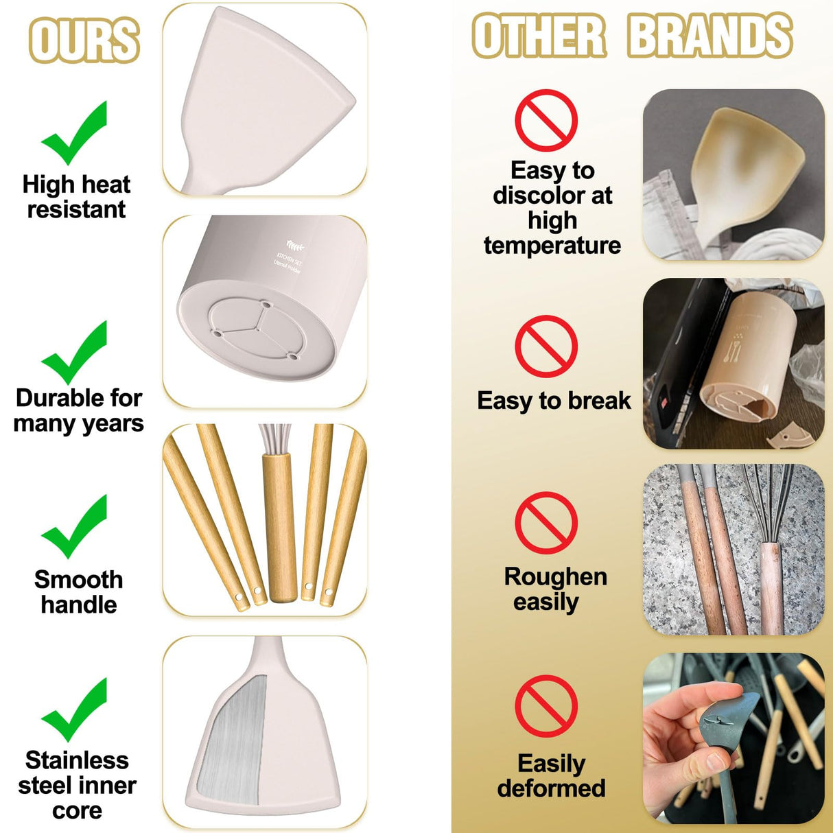 Umite Chef Silicone Kitchen Utensil Set, 34PCS Heat Resistant Kitchen Gadgets and Tools With Grater, Wood Handles for Nonstick Cookware Umite Chef