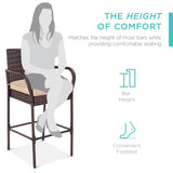 Best Choice Products Set of 2 Wicker Bar Stools, Indoor Outdoor Bar Height Chairs w/Cushion, Footrests, Armrests for Backyard, Patio, Pool, Garden, Deck - Brown Best Choice Products