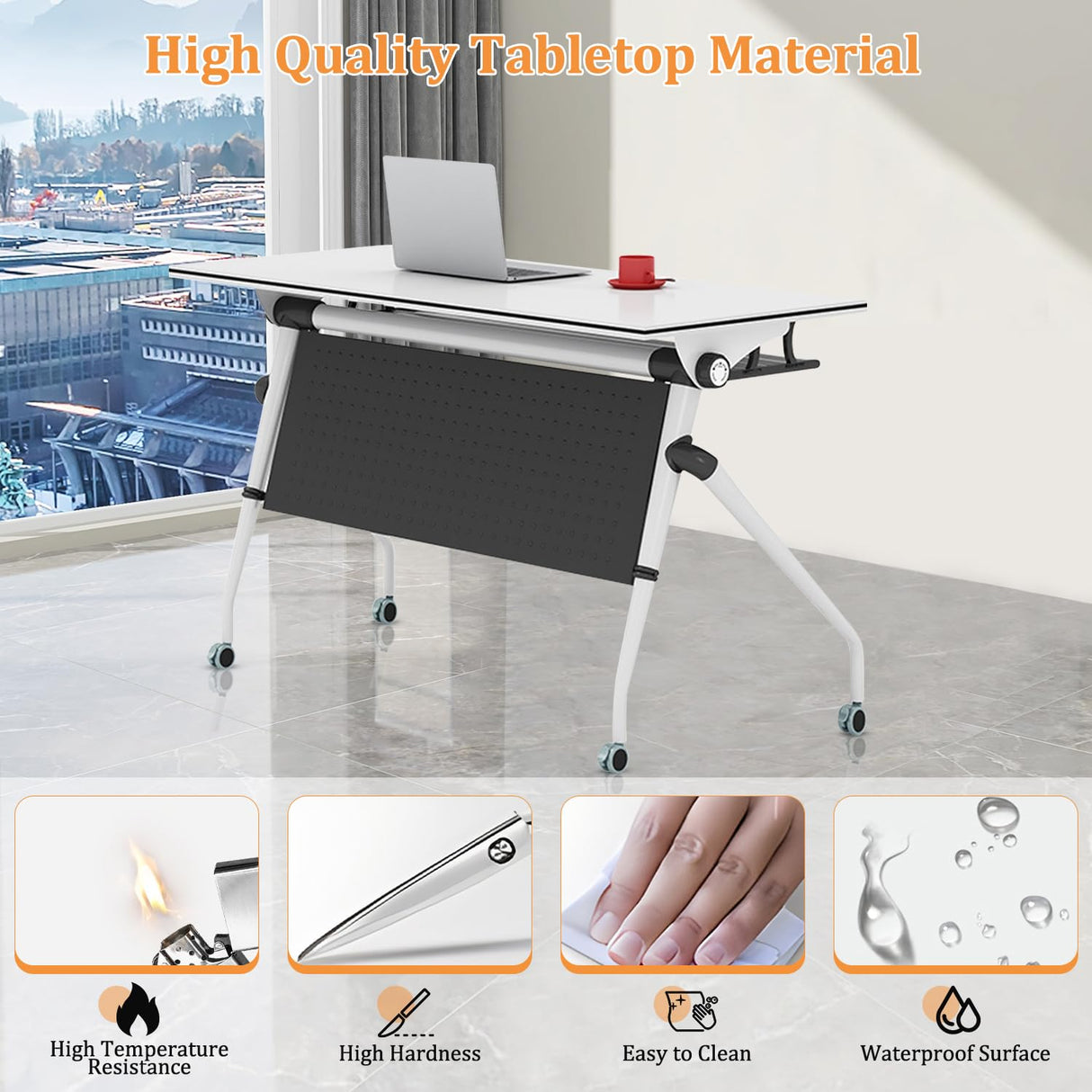 Folding Conference Table,Rolling Meeting Table for Conference Room,Flip Top Mobile Trainning Table with Wheels,Foldable Conference Room Tables,Rectangle Meeting Seminar Table for Office (4Pack 53.1in MSFDC