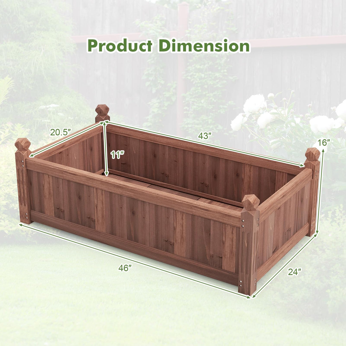 HAPPYGRILL Wood Raised Garden Bed, 46” x 24” x 16” Rectangular Planter Container w/Drainage Holes for Growing Vegetables, Flowers, Herbs, Outdoor Planter Box Flower Box for Backyard Garden Lawn HAPPYGRILL