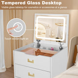 HVCBOSS 3 in 1 Vanity Desk with Flip Top Mirror, Compact Makeup Vanity with Visible Glass Desktop, Storage Drawers, and Cushioned Stool Dressing Table for Bedroom HVCBOSS