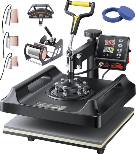 VEVOR 8 in 1 Heat Press Machine 15x15 Inch, 360° Swing Away Tshirt Press, Digital Professional Sublimation Heat Transfer for T Shirts Hat Cap Mug Plate VEVOR