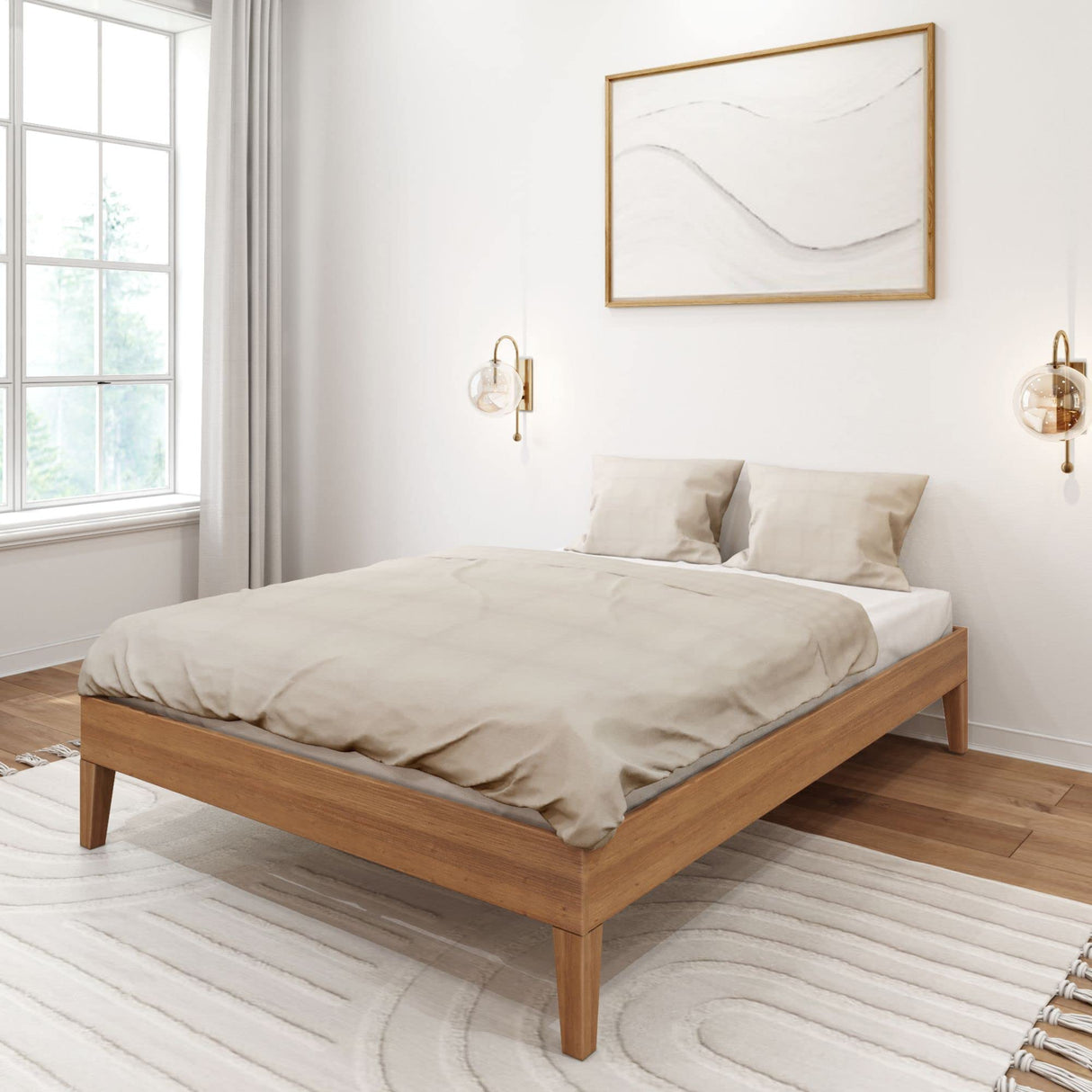 Plank+Beam Solid Wood Platform Bed Frame, Strong Wood Slat Support, No Box Spring Needed, Easy Assembly, Matte Pecan, Full Plank+Beam