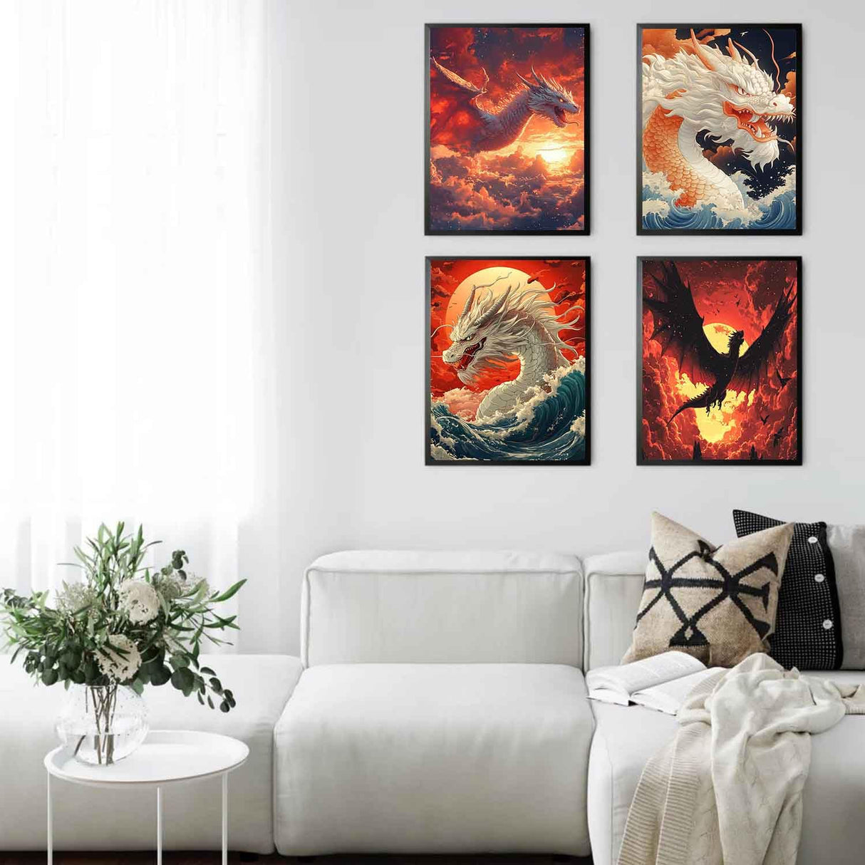 ZXQL Dragon 4 Pack Paint by Numbers Kit for Adults Beginners, 12" Wx16 L Paint by Numbers for Adults Rolled up Canvas for Painting Home Decor Creative Wall Art with Nice Gift Box ZXQL
