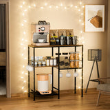 Consumest Bakers Rack with Storage - Microwave Stand and Coffee Bar Cabinet, Multifunctional Pan Organizer with 6 Hooks and 2 Shelves, Microwave Cart for Kitchen, Living Room, Brown&Black Consumest