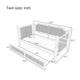 BEDGJH Traditional Style Twin Daybed with Twin Size Trundle, Rattan Wood Bed Frame for Limited Space, Guest Room, No Box Spring Needed (Antique Walnut, Twin/Trundle) BEDGJH
