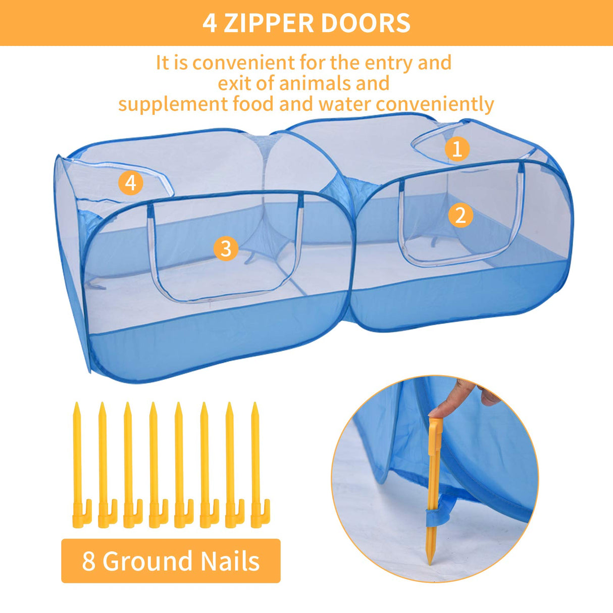 Jhua Pet Playpen for Small Animals, Portable Chicken Run with Cover, Foldable Chicken Coop Outdoor, Play Pens for Small Pets with Transparent Mesh Walls for Chicken Duck Puppy Cat Rabbit (Blue) Jhua