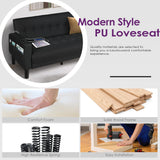 TYBOATLE Sofa Couch 62" W Loveseat w/ 2 USB Charger Ports & 2 Cupholders, Mid-Century Modern Tufted Black Faux Leather Small Love Seat Couches for Office,Compact Living Room,Bedroom,Apartment,Dorm TYBOATLE