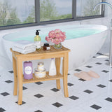 Domax Bamboo Shower Benches for Inside Shower - Bathroom Bench Seat Waterproof Wooden Shower Stool with Storage Shelf for Adults Elderly Seniors Wood Domax