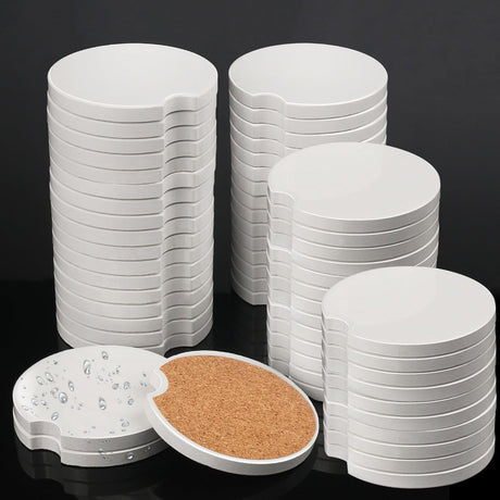 GNIEMCKIN 60 PCS 2.56 in Sublimation Car Coasters, Auto Coasters for Cup Holders, Auto Cupholder Coasters with Finger Notch and DIY Personalization Option, Keep Car from Cold Drink Sweat Stain Spill GNIEMCKIN