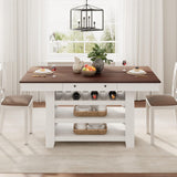 GAOMON 60" Counter Height Dining Table for 4, Farmhouse Rectangular Tall Bar Height Kitchen Dining Table & Thick Table Top, with Deepened Wine Rack & Shelves for Kitchen, Bar,Retro White & Brown GAOMON