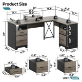 Bestier L Shaped Desk with 4 Drawers, 63" x 47" Executive Desk with Open Storage & Monitor Stand, Corner Desk with 2 File Drawers & Modesty Panel for Home Office, Gray Bestier