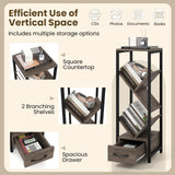 Giantex Tree Bookshelf with Drawer, 4-Tier Narrow Bookcase with Metal Frame, Tall Floor Standing Storage Organizer for Small Space, Wooden Display Shelves for Living Room, Bedroom, Study (1) Giantex
