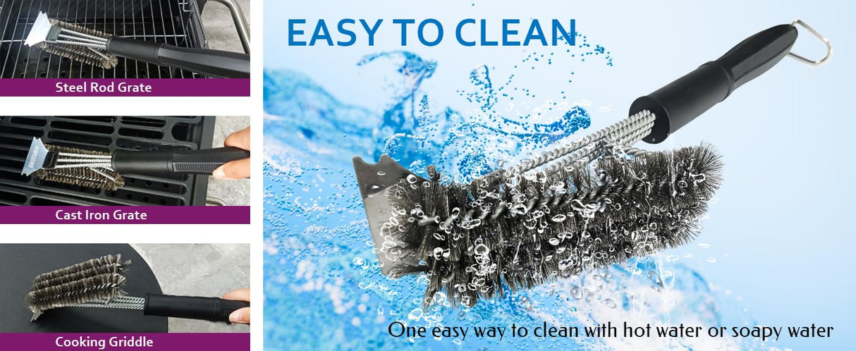 BBQcuker Grill Brush with Scraper, BBQ Cleaning Brush for Outdoor Grill, Grill Cleaner with Stainless Steel Scraper and Bristles,18" Grill Accessories with Stainless Steel Hanger and Plastic Handle BBQCuker