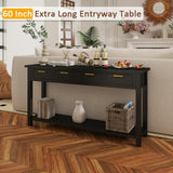 HLXZN Console Table for Entryway, 60 Inch Sofa Table w/4 Drawers and Bottom Shelf Narrow Long Hallway Table for Living Room Entryway Home, Black HLXZN