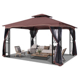 GARTOO 11'x13' Outdoor Patio Gazebo - Porch Gazebo with Polyester Roof & Breathable Netting, Best for Garden, Lawn, Backyard Deck (Chocolate) GARTOO