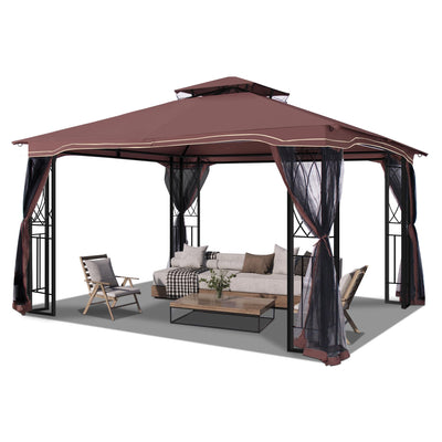 GARTOO 11'x13' Outdoor Patio Gazebo - Porch Gazebo with Polyester Roof & Breathable Netting, Best for Garden, Lawn, Backyard Deck (Chocolate)