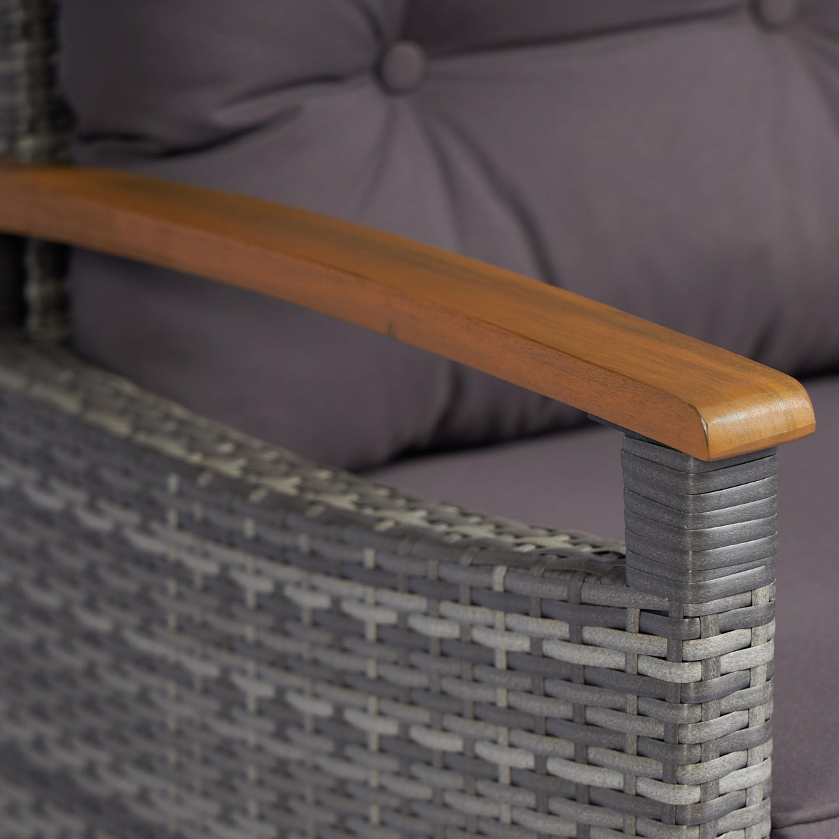 Outsunny 3 Pieces Patio Bistro Set Wooden with Cushions, PE Wicker Patio Furniture Outdoor for Porch, Backyard, Garden, Gray Outsunny