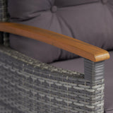 Outsunny 3 Pieces Patio Bistro Set Wooden with Cushions, PE Wicker Patio Furniture Outdoor for Porch, Backyard, Garden, Gray Outsunny