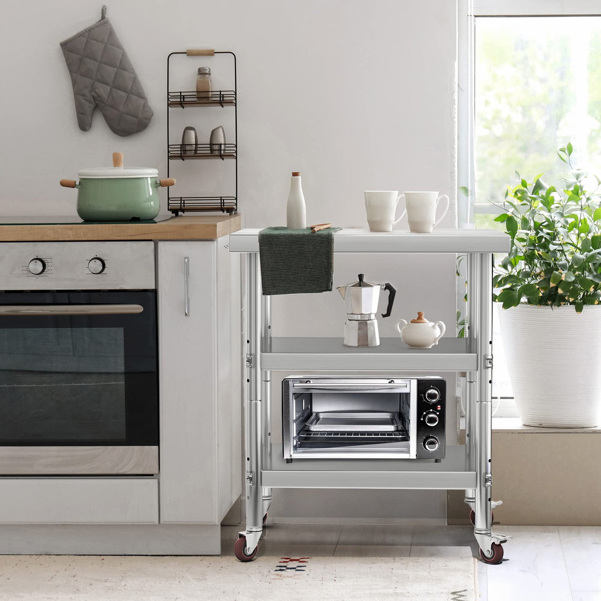 YITAHOME NSF Stainless Steel Table, 36" X 24" Work Table with Wheels, 3 Shelves Metal Table Prep Table for Home Kitchen Restaurant Garage Warehouse Outdoor YITAHOME