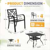 SUNCROWN 5-Piece Outdoor Wrought Iron Chairs and Table Patio Dining Furniture Set - 4 Stackable Metal Chairs, 1 Steel Slat Bistro Table for Garden Backyard Deck SUNCROWN