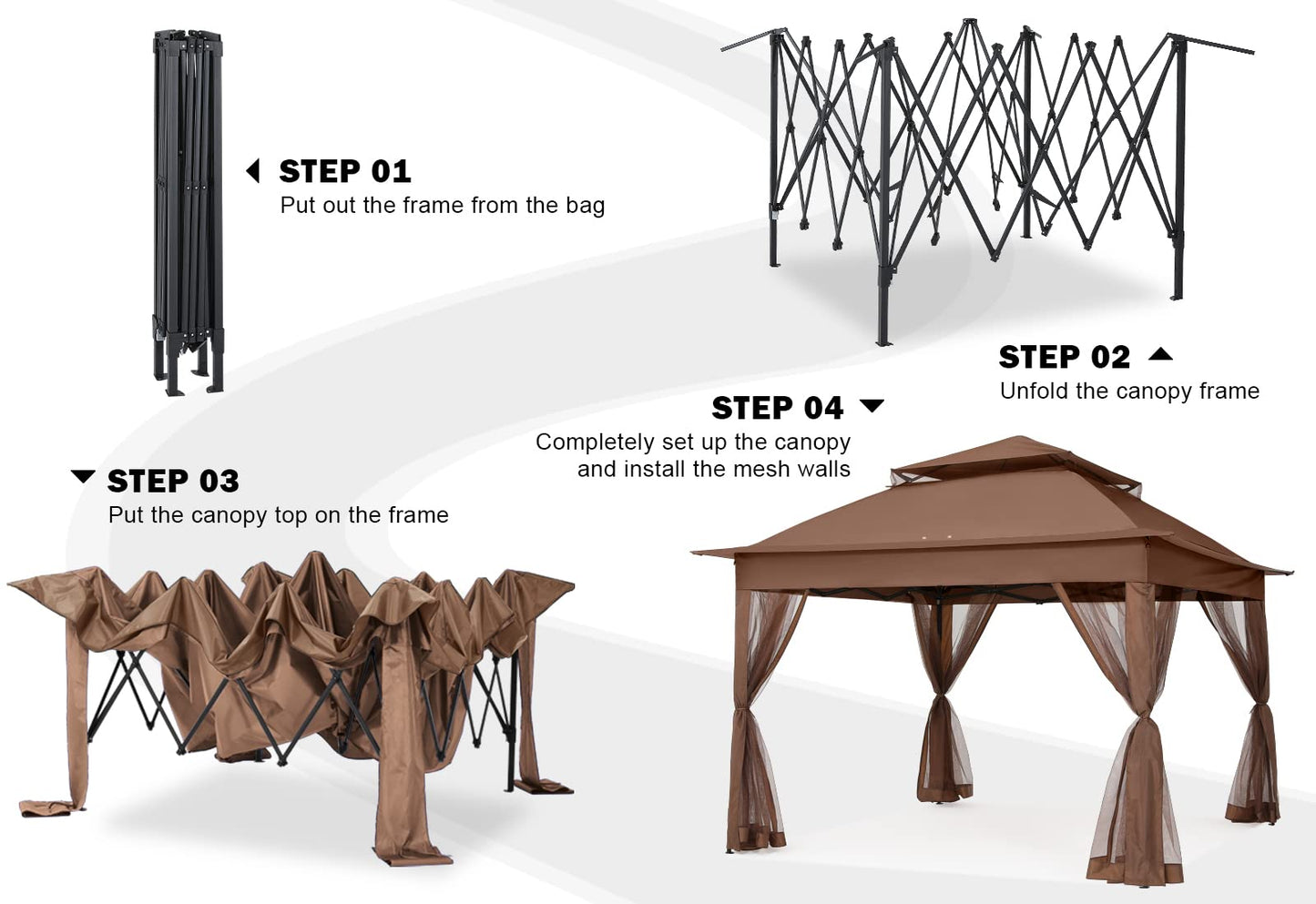 COOSHADE 11x11Ft Easy Pop Up Gazebo Tent Instant Outdoor Canopy Shelter with Mosquito Netting Walls(Brown) - WoodArtSupply