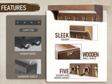 Rebee Vision Farmhouse Key Holder for Wall - Decorative Wooden Mail Organizer with 5 Rustic Key Hooks and Floating Shelf for Home Decor, Hallway, Entryway, Appartment (Retro Brown) Rebee Vision