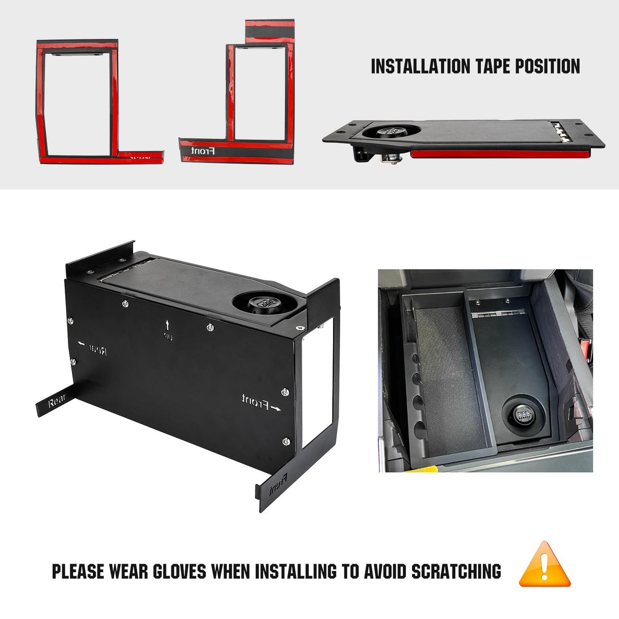 3mirrors Center Console Safe Gun Safe Box with Springs Hinge Compatible with 2021-2024 Ford F150, 2022-2023 F150 Lightning 3mirrors