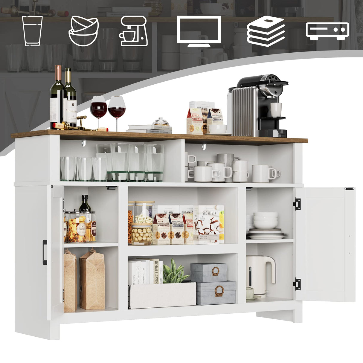 HOSTACK Barn Door TV Stand for TVs Up to 65", Modern Farmhouse Wood Entertainment Center, Media Console Table with Storage Cabinet & Adjustable Shelves, Buffet Sideboard for Dining Room, White HOSTACK