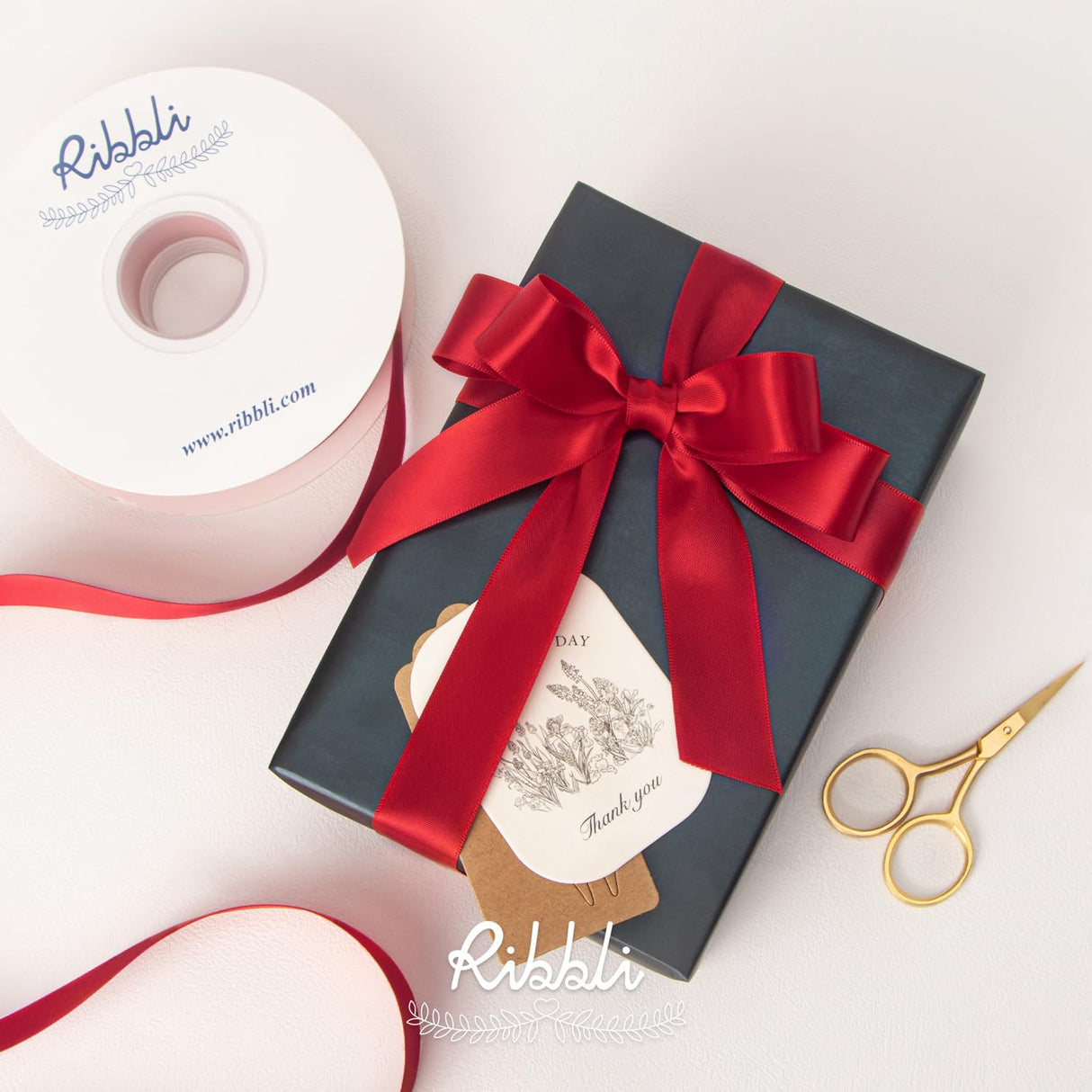 Ribbli Double Faced Red Satin Ribbon,1” x Continuous 25 Yards,Fabric Ribbon Use for Bows Bouquet,Christmas Gift Wrapping,Floral Arrangement Ribbli