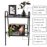 Jbikao End Table, Metal Nightstand, Record Player Table with Magazine Holder, Record Player Stand with Storage, Side Table for Living Room, Bedroom for Small Spaces, Black Jbikao