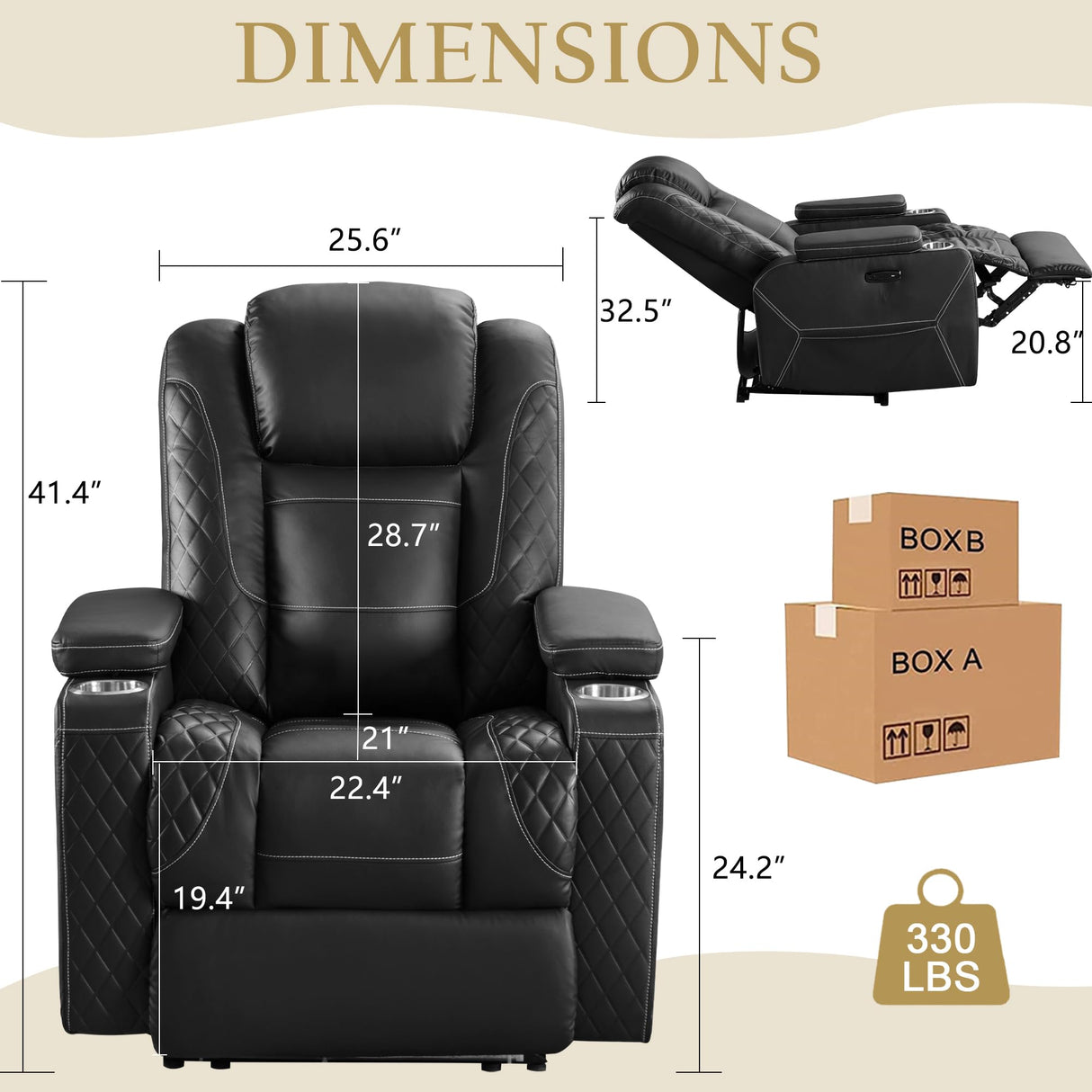 TUNYI Home Theater Recliner Chair - Power Recliner Sofa Chair with Adjustable Headrest Faux Leather Reclining Chair with USB/Storage/LED Light/Cup Holder (Black, 1 PC) TUNYI