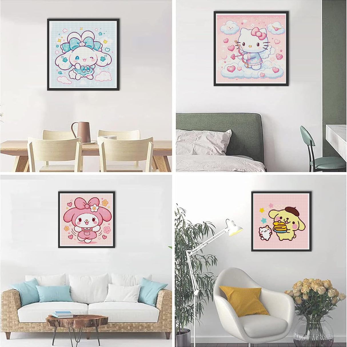 JAKI 4 Pack Cartoon Diamond Art Kits for Adults,Diamond Art Painting Kits for Adults,5D Full Drill Gem Art Kits for Home Wall Decor(12x12inch) JAKI