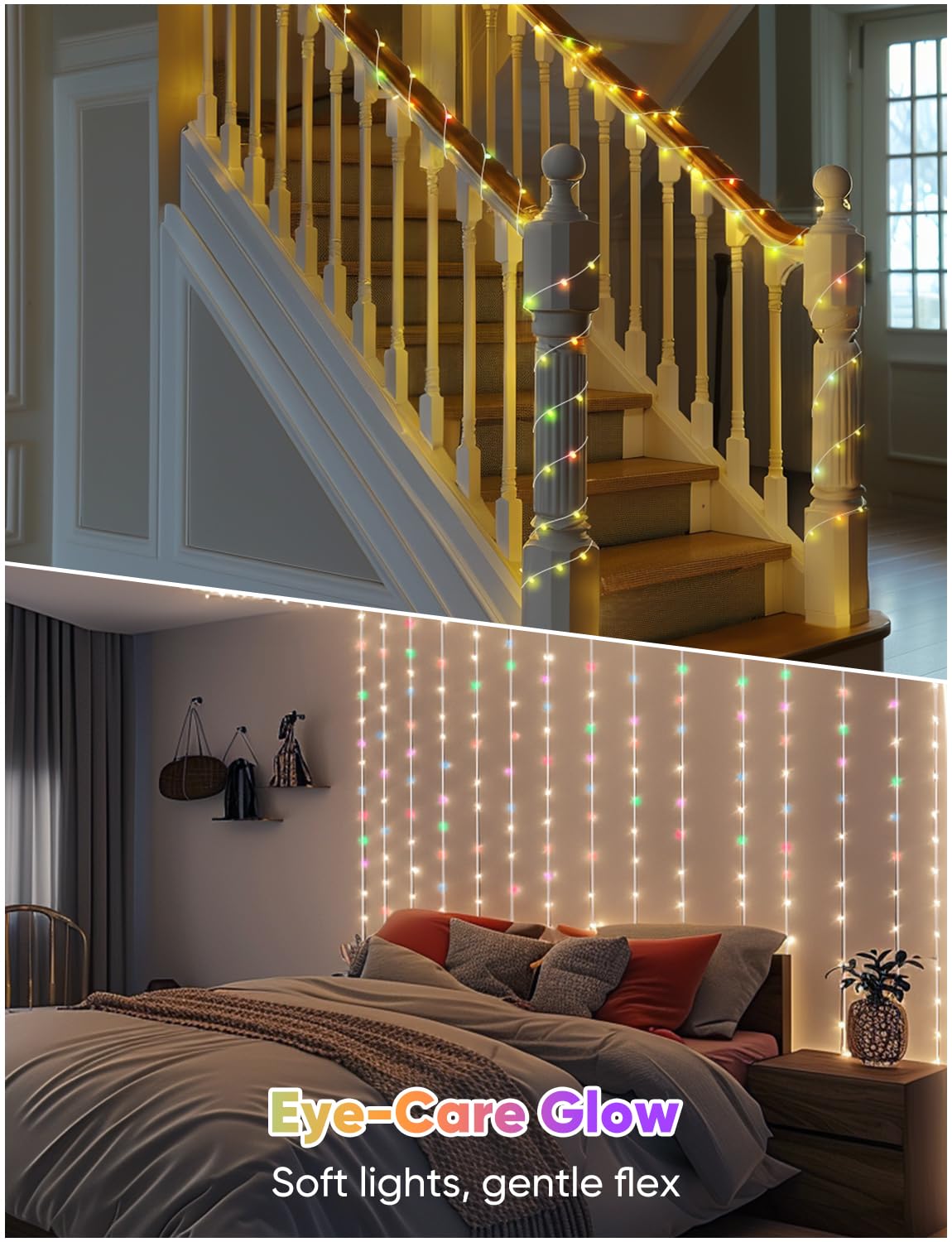 Smart RGB+IC Permanent String Lights Indoor and outdoor 76ft 200 LEDs Music Sync 110+ Scene Modes IP65 Waterproof With Alexa & Google Compatibility For Parties Holidays Everyday Ambiance Christmas PAIFAM
