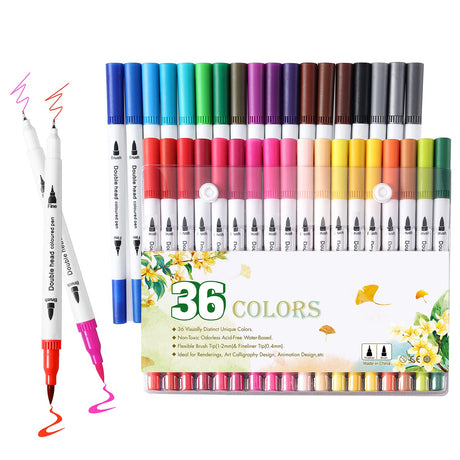 36 Brush Markers for Adult Coloring Books,Coloring Markers for Adults Lettering,Dual Tip Brush Pens for Kids Drawing,Coloring Pens for Art,Journal Planner,Doodle,Christmas Stocking Stuffers for Teens Upanic