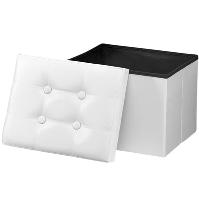 Bsketa Folding Storage Ottoman, Foot Stool with Thicker Foam Padded Seat Small Leather Storage Ottoman Bench Foot Rest for Living Room Foldable Coffee Table 17x13x13in,White