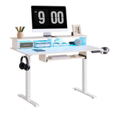 OKD Electric Standing Desk Adjustable Height, 48" x 24" Sit Stand Desk with LED Lights, Keyboard Tray, and Monitor Shelf - Modern Ergonomic Home Office Desk for Gaming and Work, Antique White OKD