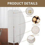 Duraspace 8 Panels Room Divider 6 FT Tall Weave Fiber Privacy Screen Freestanding Double Hinged Folding Screen Extra Wide Room Dividers for Patio Privacy (Off White) DURASPACE