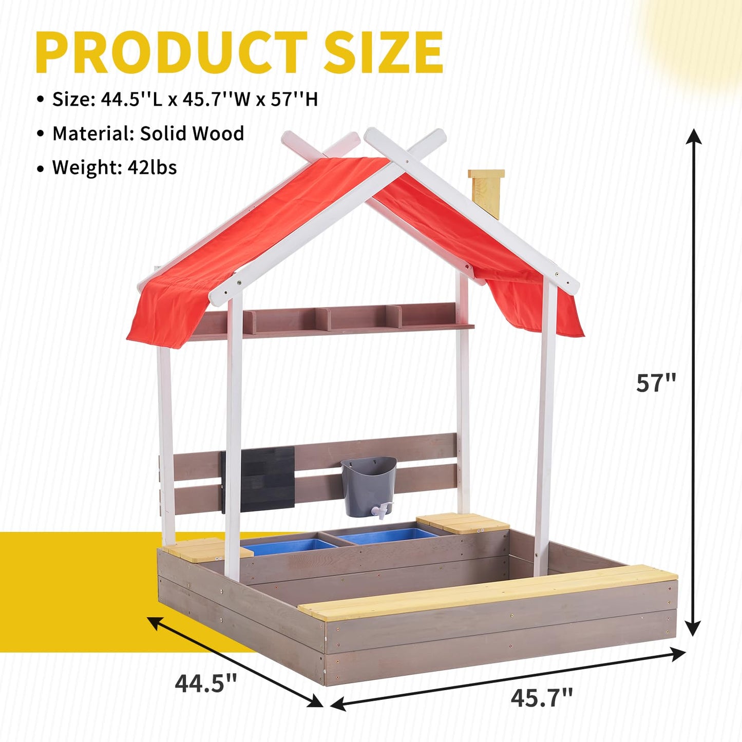 Kids Wooden Sandbox with Cover, 45'' Pipleo Outdoor Sand Box Play with Lid, Drawing Board, Sink, Shelf, Kids Sand Boxes for Backyard Garden Beach, Children Playset Sandpit (Natural Wood) - WoodArtSupply