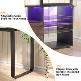 Homieasy L Shaped Desk with File Cabinet & Power Outlet, Reversible 55 Inch Large Corner Computer Desks with LED Strip, L-Shaped Computer Desk with Drawers and Storage Shelves, Espresso Homieasy