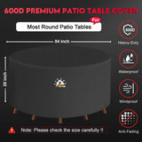 Zettum Round Patio Table Cover 84 Inch - 600D Outdoor Furniture Cover Round Waterproof & Heavy Duty, Lawn Furniture Set Covers Large for Outside Dining Table and Chairs Seating - 84 x 84 x 28 Inch Zettum