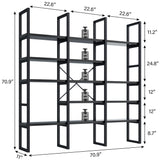 Semoic Large Bookshelf 5 Tiers, Triple Wide Geometric Bookcase, 71 Inches Tall Industrial Book Shelves Etagere Book Case, Sturdy Metal Frame, Freestanding Display Shelving Unit (Black) Semoic