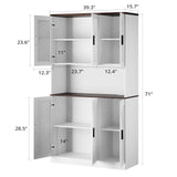 IRONCK 71" Tall Kitchen Pantry Cabinet with Microwave Shelf, White Hutch Cabinet with Storage Power Outlet, Food Pantry for Kitchen Dining Room IRONCK